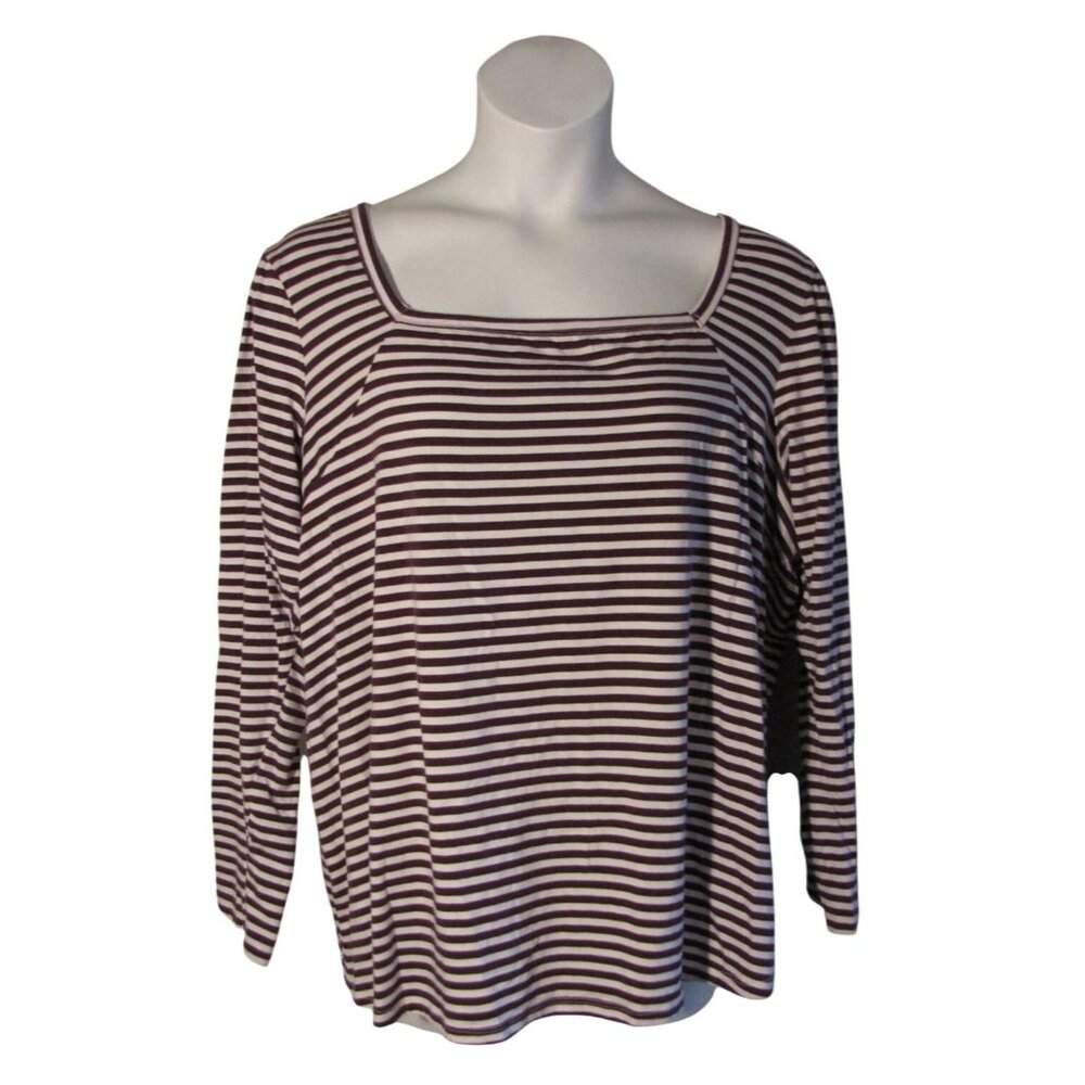 Lane Bryant 22/24 3X Purple White Stripe Knit Shirt Top Stretch